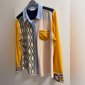 Tory Burch Colorful Geometric Long Sleeve Shirt